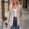 Autumn and Winter Women's Sweater Solid Color Pit Stripe Milled Leisure Patchwork Long Sleeve Cardigan