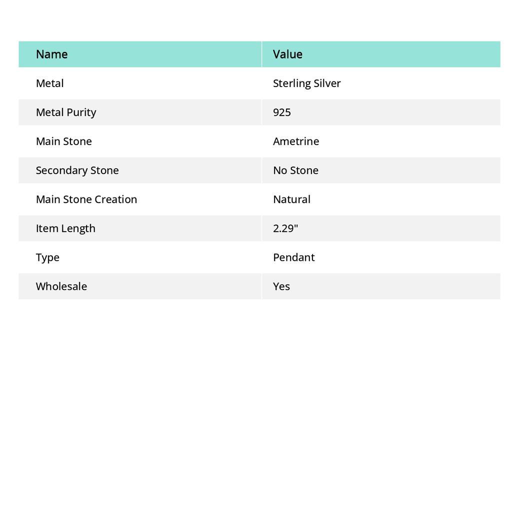 Подвеска из стерлингового серебра 925 пробы с натуральным аметрином 2,29 дюйма U0O54