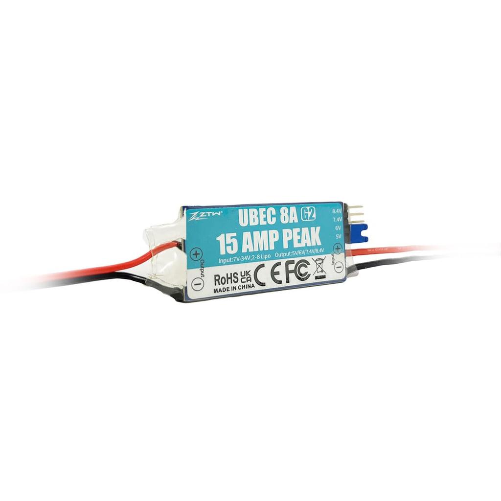 ZTW UBEC 8A G2 External BEC Adjustable Voltage 5V6V7.4V8.4V Peak 15A for RC Airplanes, Drones, Fixed Wings, FPV