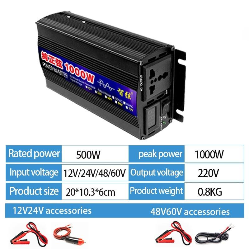 Портативный инвертор солнечной энергии Чистая синусоида DC12V 24V в AC 220V Преобразователь для путешествий, грузовика, автомобиля, бытовой техники