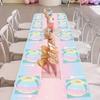 Pastel Rainbow Party Supplies for 20 Guests, Disposable Tableware Set includes Pastel Paper Plates, Napkins, Forks, Tablecloth for Girls Birthday