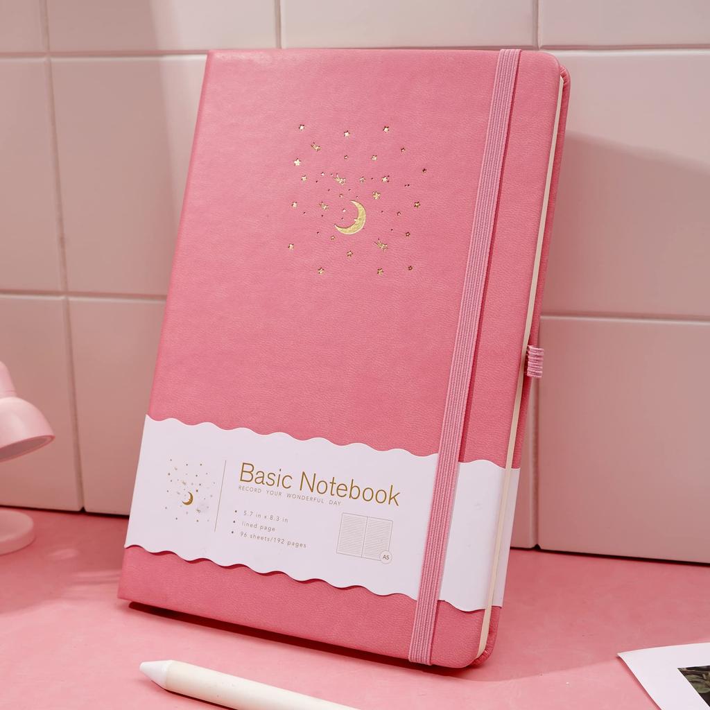 CAGIE Stylish A5 Hardcover Cute 8mm Classic Business x with Pen Pink Notebook, Ruled, Notebook, Journal, Notebook, 14.5cm 21cm, Holder,