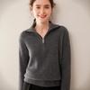 Women's High-End French Cashmere Sweater - Solid Color, Long-Sleeved, Lapel Knit Top