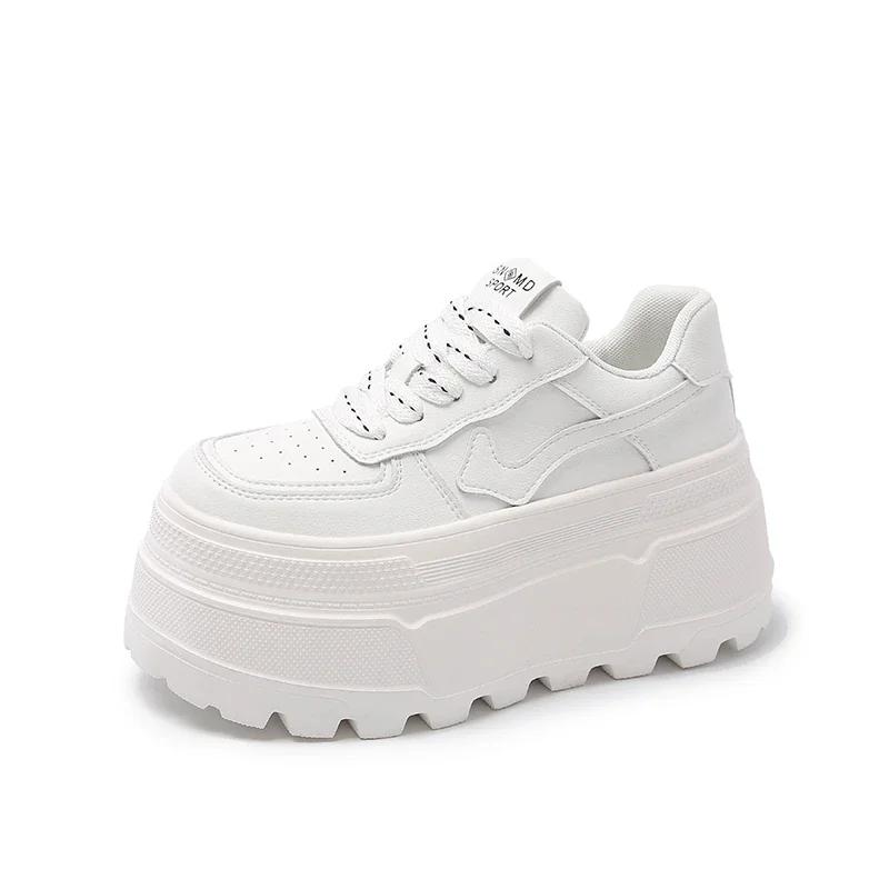 Fashion 8CM Women Platform Sneakers Leather Shoes New Autumn Chunky Vulcanized Skateboard Shoes Women Breathable Comfort Sneakers
