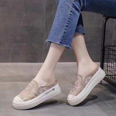 2024 новые ленивые тапочки-мешки для женщин носят дышащую обувь для рыбалки с внутренней стороны, увеличивающую толщину подошвы, полупрозрачную сетчатую обувь