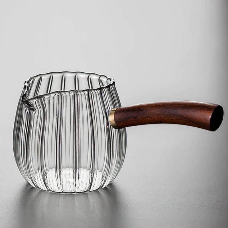 Бытовая большая емкость с деревянной ручкой, полосатая утолщенная чашка с высоким содержанием кремния и борного стекла, чашка для чая, чайный сервиз кунг-фу