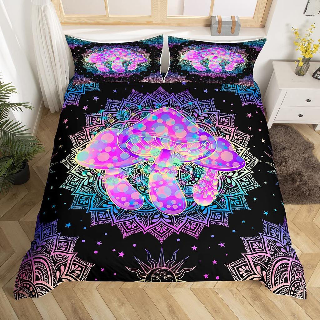 Psychedelic Mushroom Quilt Set Bedding Digital Printing Three-Piece Set For Bedroom Room Kit