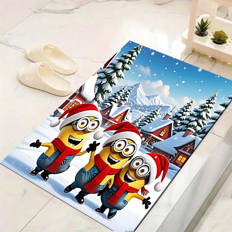 1Pc Merry Christmas Minions Rug Office Carpet Indoor Outdoor Doormat Nonslip Soft And Comfortable Living Room Christmas Halloween Gift D91845