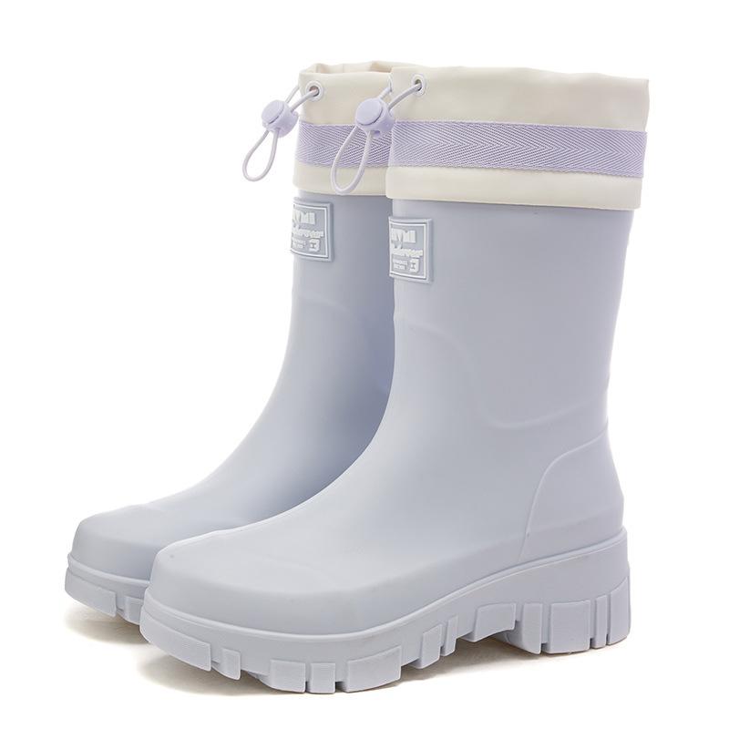 New Heightened Bundle Middle Tube Long Rain Boots Women's Waterproof, Non-slip and Wear-resistant Outer Shoes Kitchen Work Sleeve Women's Shoes