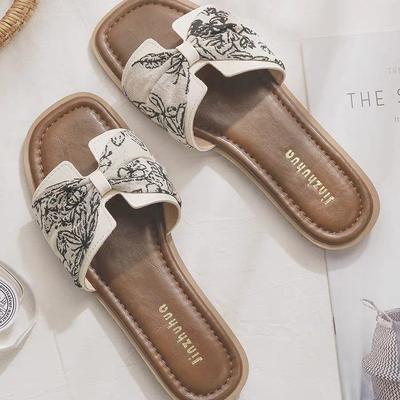 Плоская подошва с юбкой, крутые тапочки в национальном стиле, женские летние для улицы, сказочный стиль, красивые 2025 новый французский стиль мода