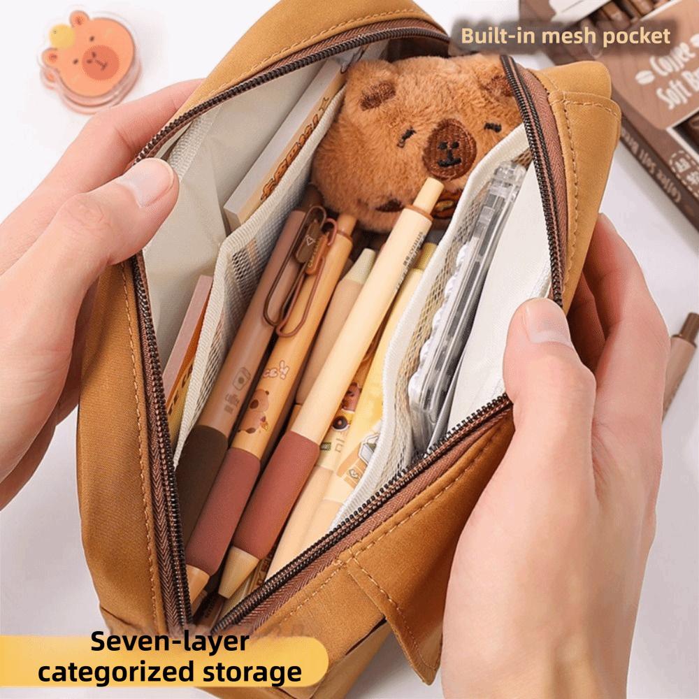 Large Capacity Stationery Bag Solid Color Storage Bag Pencil Case  Stationery Storage