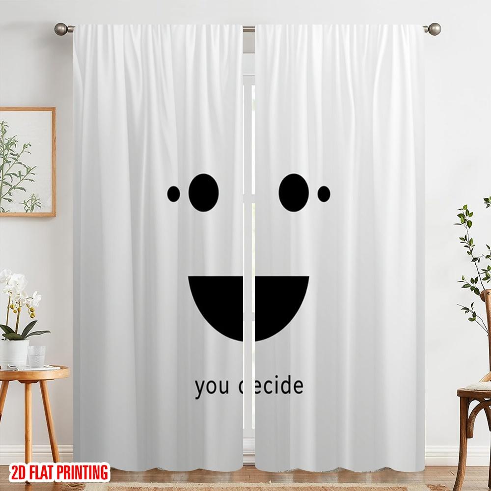 2pcs 2D Flat Printing Curtains Happy Sad Face Decide Polyester Without Electricity Holiday Decorations Use for Holiday Party