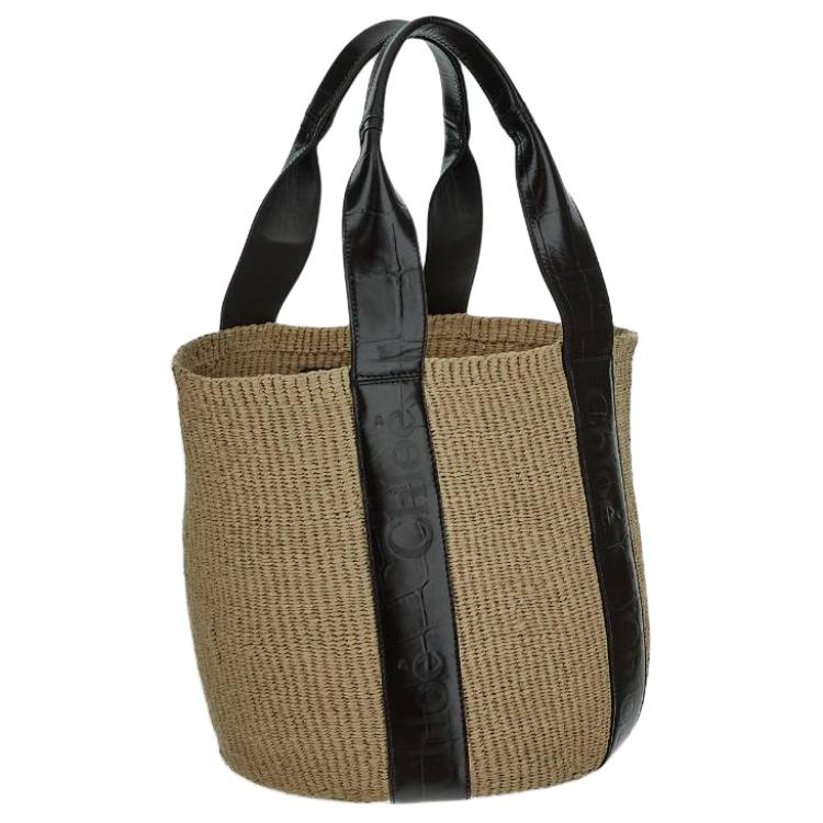 Chloe Logo Embroidery Combined With Leather Trim Large Tote Bag Women Tote Bag Beige CHC24-WS380O43-001