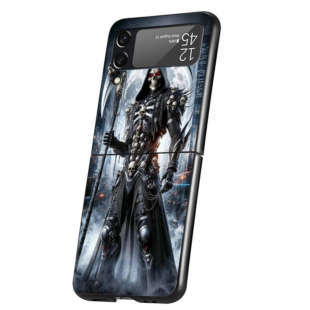 Death Grim Reaper Skull Scythe Cover Phone Case For Samsung Galaxy Z Flip 7 6 5 4 3 5G Flip7 Flip6 Flip5 Flip4 Flip3 Black Funda