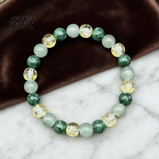 Unisex Symbolic Jewelry for Luck 8mm Faux Crystal Beaded Bracelet, Natural Stone Round Beads Healing Gemstone Bracelets Green Gemstones Stretch