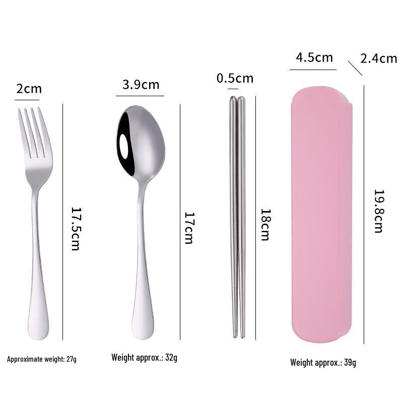 Stainless Steel 3-Piece Portable Cutlery Set with Box - Ideal Student/Child Gift