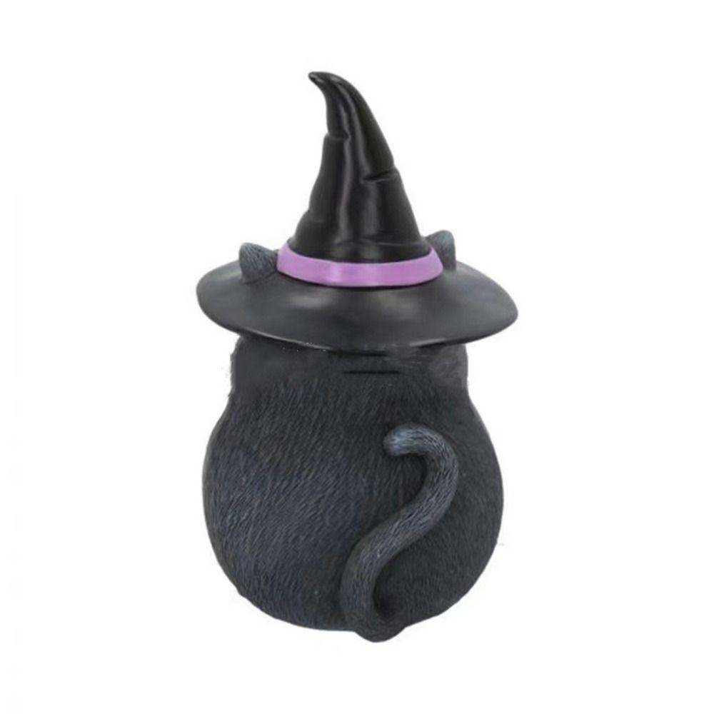 Resin Flying Broom Cat Small Broomstick Cat Creative Black Cat Witch Statue  Garden