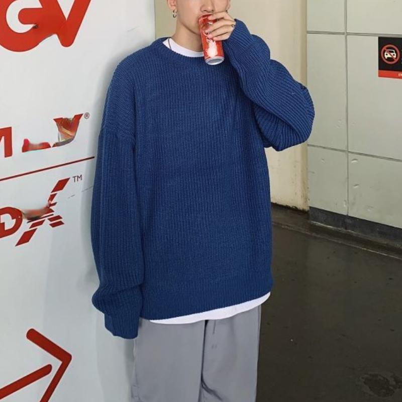 Мужские осенне-зимние свитера с круглым вырезом, винтажные топы в стиле Харадзюку, модные однотонные пуловеры, уличная одежда