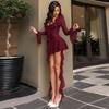 Women S Sexy Lace Deep V Neck Ruffle Slimming Evening Dress