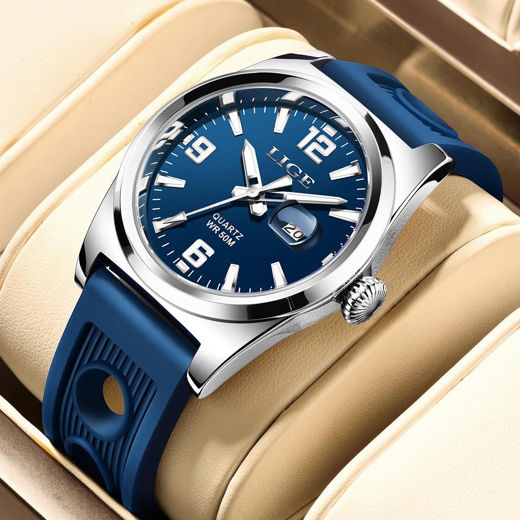 LIGE Модные повседневные мужские часы, удобные силиконовые ночные светящиеся водонепроницаемые спортивные часы, автоматические часы с датой и временем, мужские кварцевые часы