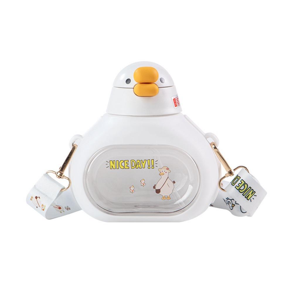 with Straw Cute Duck Bottle Carried with Straps Large-Capacity Big Belly Cup Running