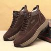 Мужские зимние ботинки из кожи с добавлением шерсти 2024 года — нескользящие, теплые, с толстым высоким голенищем для повседневной носки.