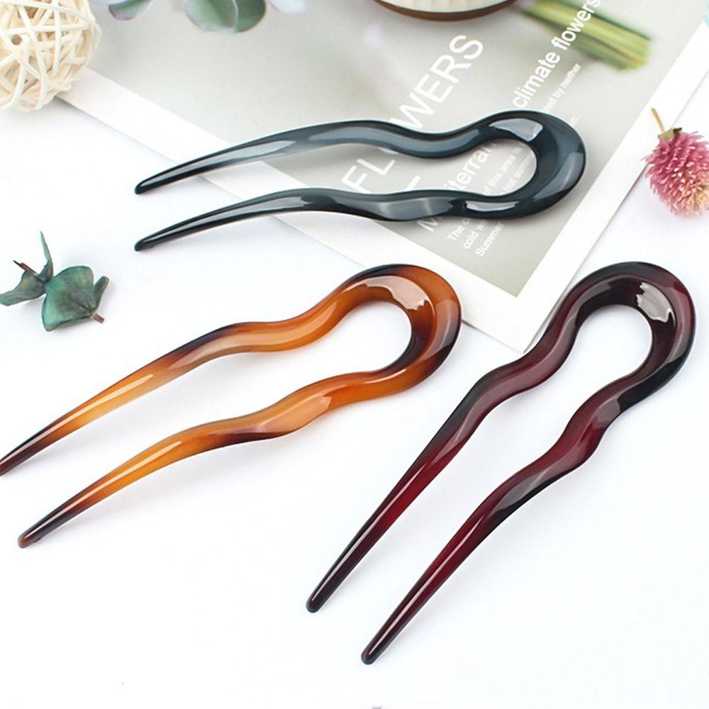 U-образная вилка для волос из ацетата, модная заколка для волос-пучка для женщин и девушек