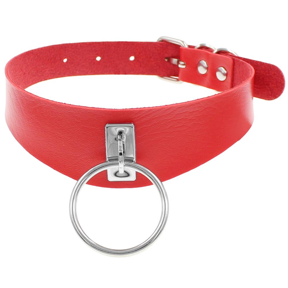 Европейско-американский стиль Харадзюку хип-хоп панк ожерелье-чокер из искусственной кожи с круглым кольцом