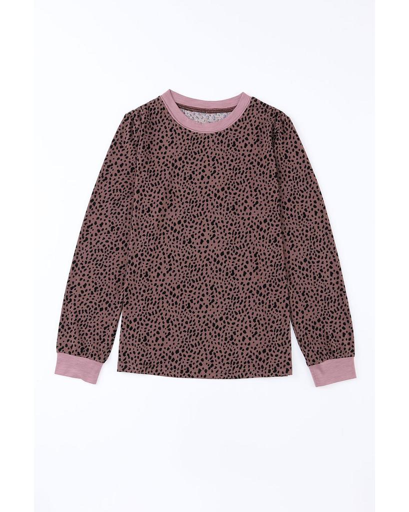 Azura Exchange Spotted Print Round Neck Long Sleeve Top
