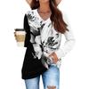 Women's Fashionable Oversized V-Neck T-Shirt With Floral Print Long-Sleeved Pullover Top