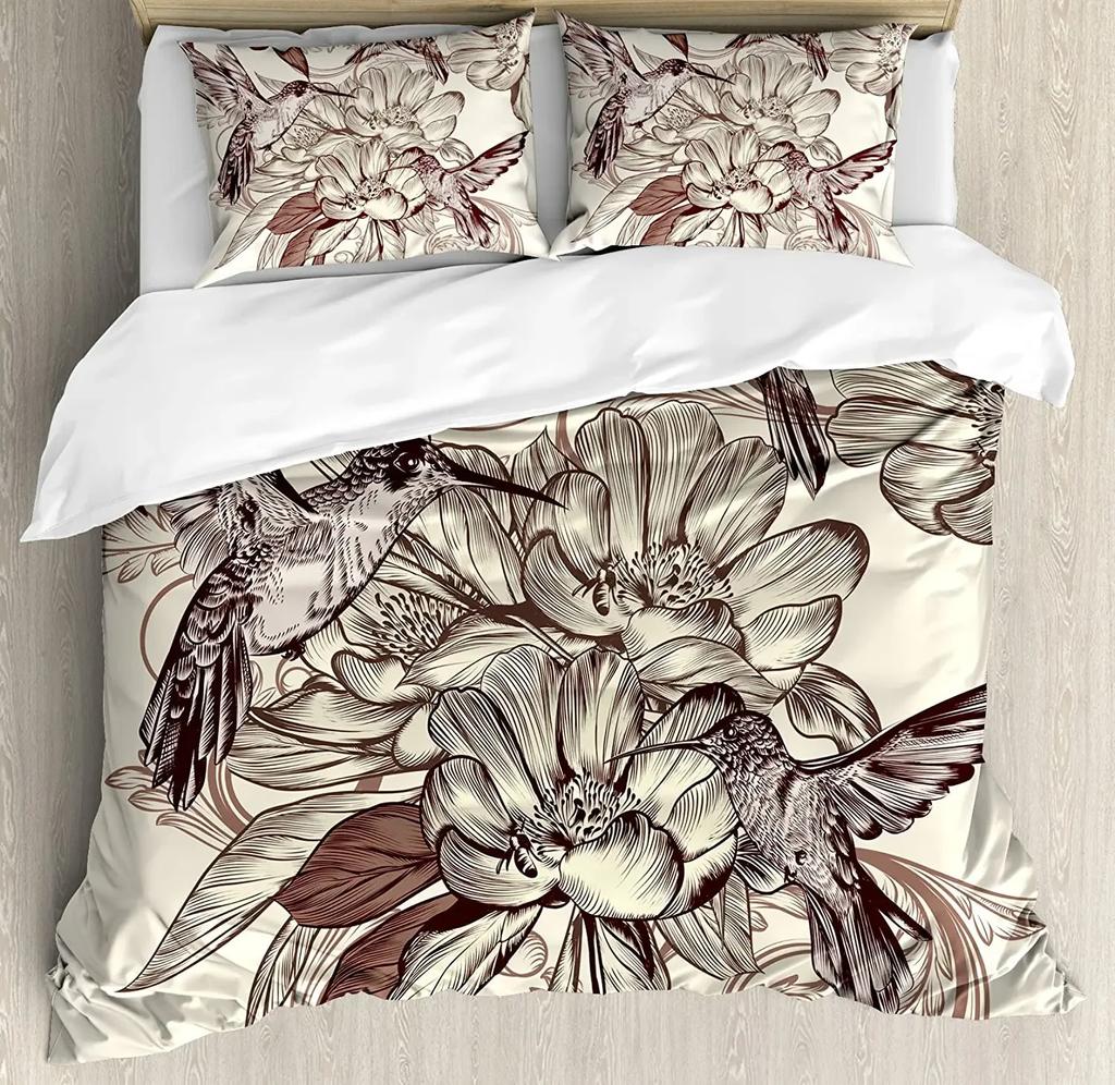 Plant Flower Hummingbirds Bedding Set 3pcs Boys Girls Duvet Cover Pillowcase Kids Adult Quilt Cover Double Bed Set Home Textile
