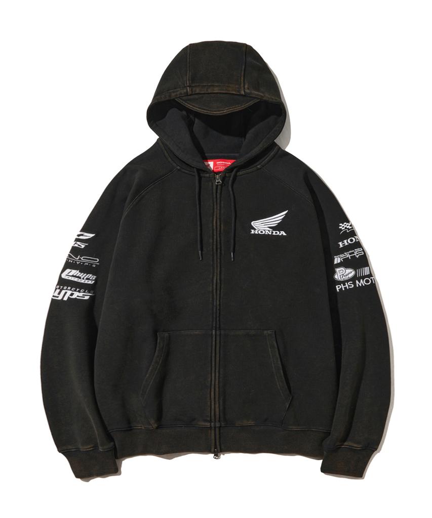Phyps Мотоциклетная толстовка Honda Racing с капюшоном и молнией_Черная