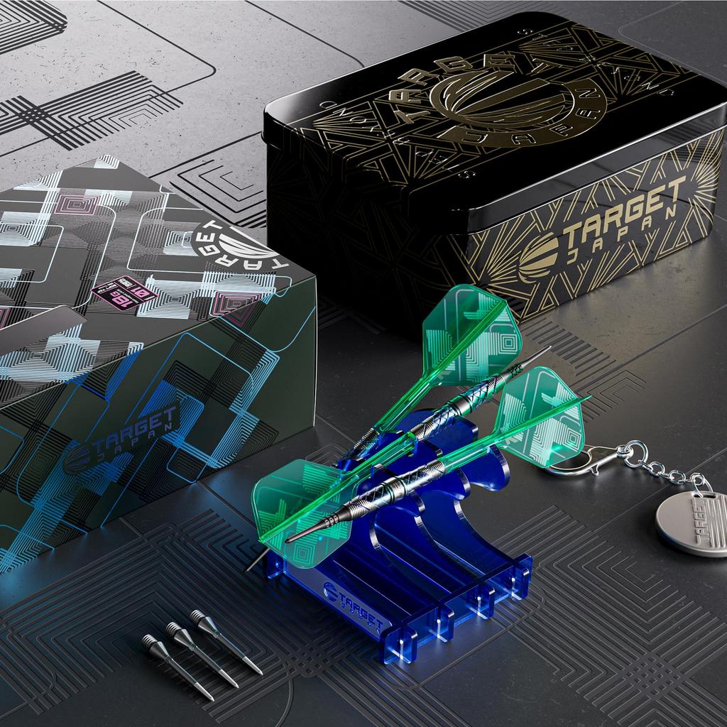 Target Japan KAZE SERIES CEROS 90% Вольфрамовый набор дротиков с мягким наконечником 19 г, оперения и стержни K-Flex № 6, 2BA, черные наконечники Pixel - DLC Синее покрытие (03)