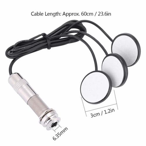 Guitar Pickup for Acoustic Guitar, 3-Patch Pickup, Plastic Pickup Head, 6.35mm Silver Jack, 60cm Cable, Noise Interference Reduction, Piezo Guitar Pic