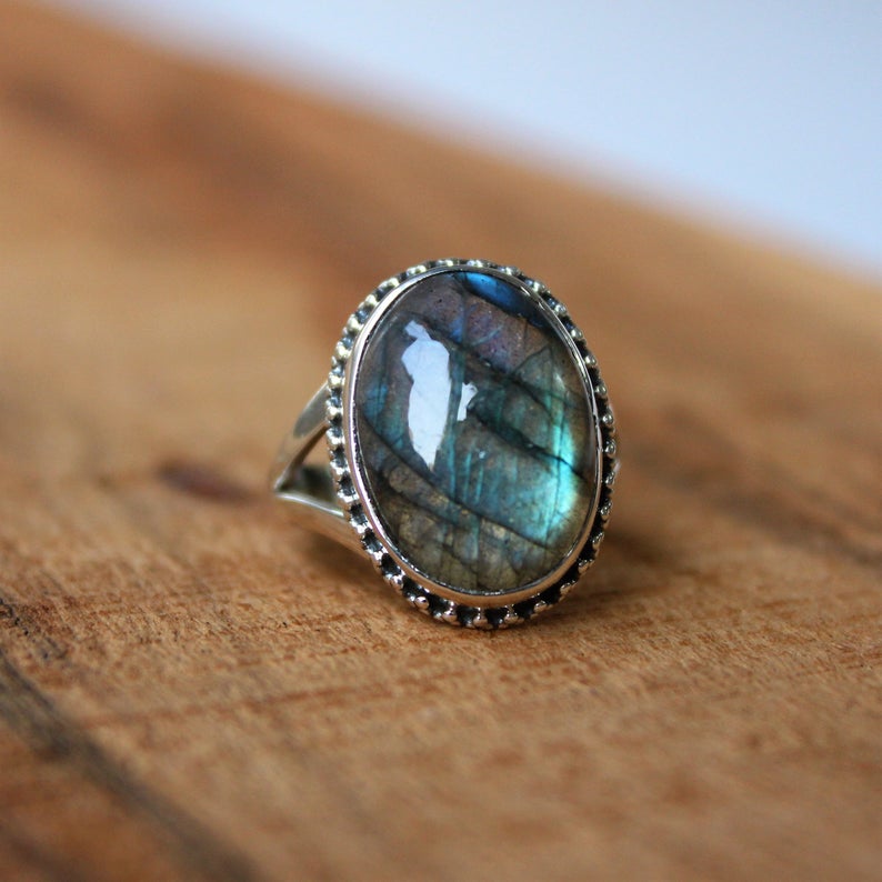 Labradorite Gemstone Ring, 925 Sterling Silver Ring, Handmade Women Jewelry, Statement Ring, Gift For Her, Valentine's Day Gift,