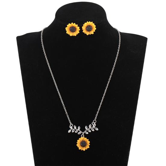 Симпатичные листья подсолнечника кулон серьги-гвоздики ожерелье женский комплект ювелирных изделий подарок