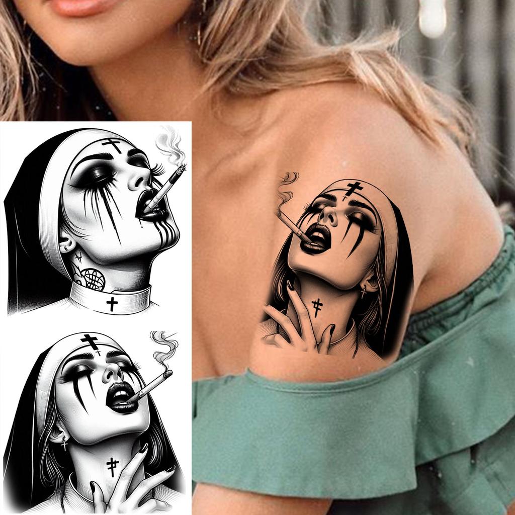 1 Sheet Full Arm Robber Gangster Temporary Tattoos For Men Women Waterproof Tatoo Sleeve Realistic Bad Guy Fake Tattoos Sticker