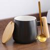 Ceramic Mug Set With Wooden Handle (cup + Lid + Spoon)