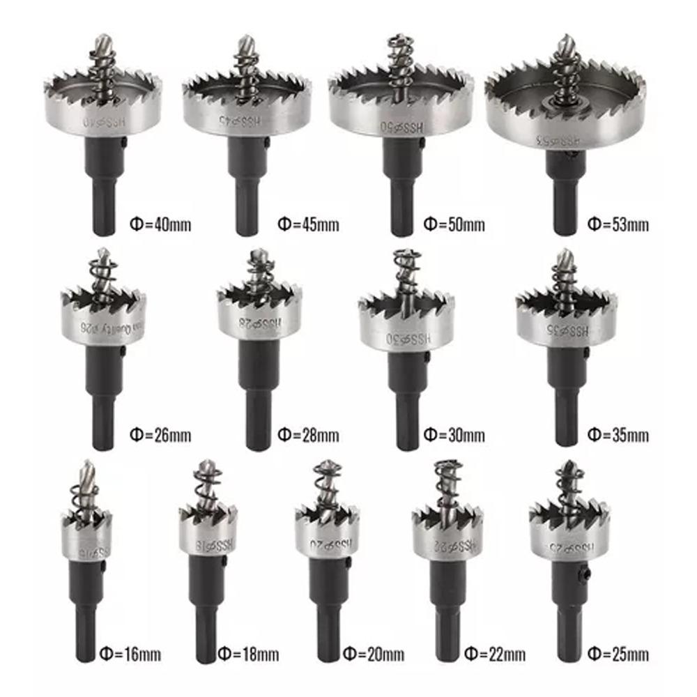 13pcs 16-53mm Size Range Hole Saw Set Titanium Plated High Speed Steel Drill Bi  For Metal