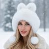 Fluffy Women's Lei Feng Cap Winter Warm Bunny Cat Ear Hat Fox Plush Ear Cap  New Year Gift