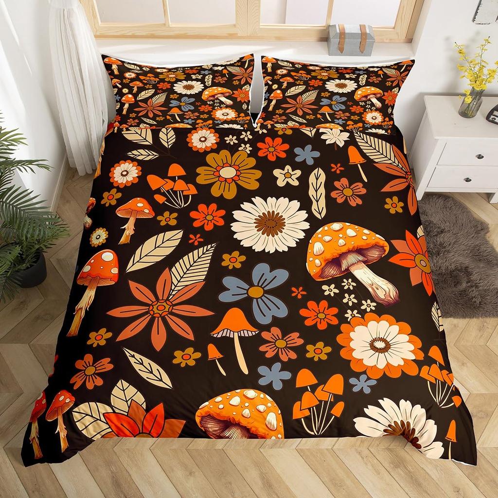 Comforter Retro Flowers Watercolor Yellow Floral Green Leaves Plant Comforter And 2 S Trippy Style Bedding Set