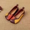 Women's Retro Handmade  Spring Soft-soled Shallow-mouthed Leather Single Shoes Women's Shoes Flat-bottomed Color Matching Mother Shoes