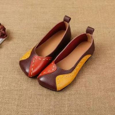 Женские ретро туфли ручной работы на весну с мягкой подошвой и неглубоким горлом из кожи. Женские туфли с плоской подошвой, подходящие по цвету туфли для мам.