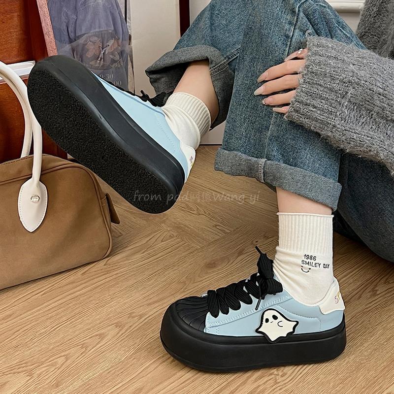 Casual versatile heightening platform white shoes women's 2025 new spring and autumn low-top shell head retro sports board shoes
