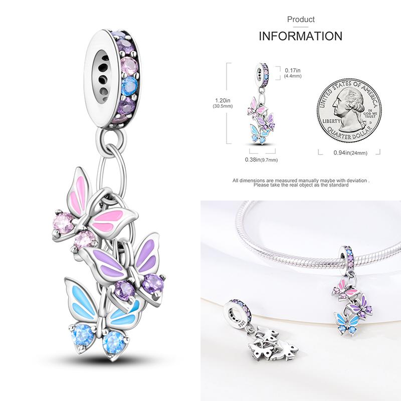 Copper Lavender Tulips Pansy Iris Charm Beads Colorful Flower Dangle Fit Original Bracelet Diy Jewelry Gift