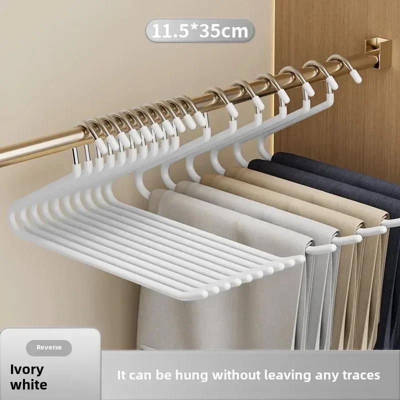 10pcs Seamless Trouser HangerNon-Slip Metal Shirt Trouser Hook Hanger Open Pant Coat Hanger Wardrobe Organzier Clothes Rack