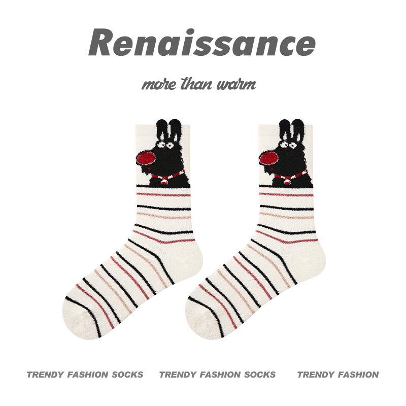 Женские носки Renaissance Polka Dot Mid-Tube Socks - Милый стиль осень/зима, толстые и теплые, имитация норки