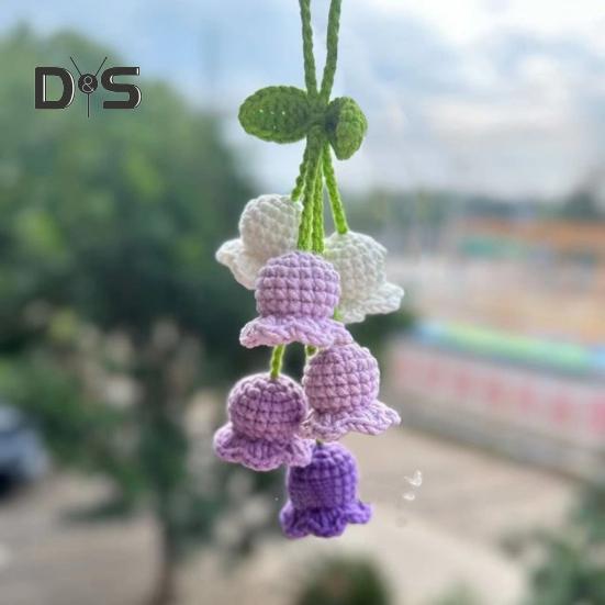 Подвесной автомобильный кулон ручной работы, вязаные лилии, очаровательные вязаные крючком украшения для салона автомобиля