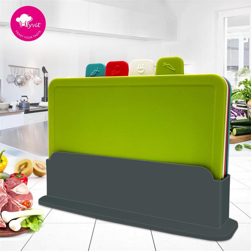 Cutting Boards with Holder 4pcs Sets for Kitchen Non-Slip Anti Bacterium Plastic Chopping Block Plastic Dishwasher Safe Chrismas