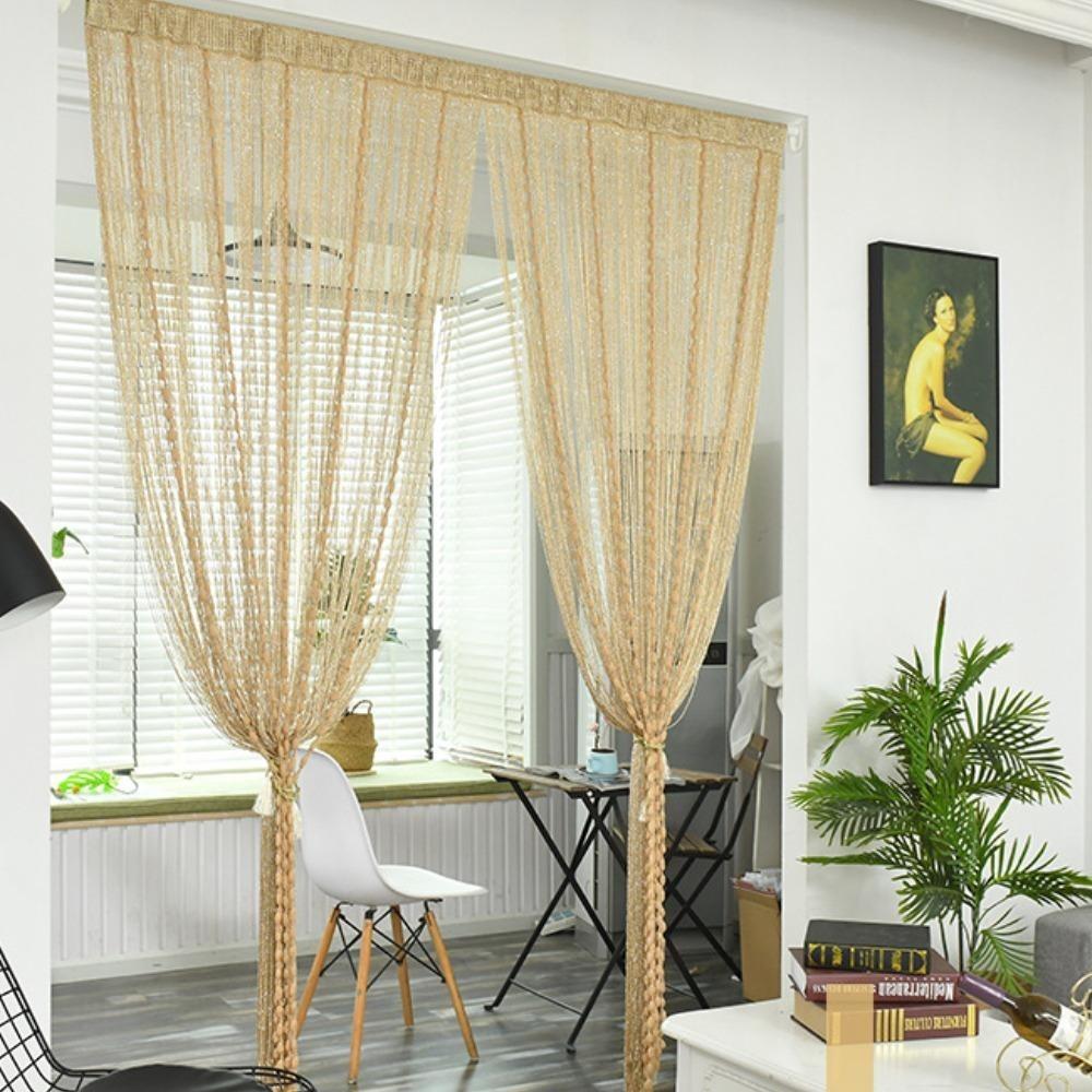 Дверная занавеска-струна 2 м x 1 м, плоская ленточная нить с мохнатыми кисточками, разделитель комнаты, домашний декор, занавеска с пайетками для дверного проема, дверные занавески-струны